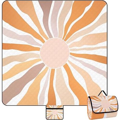 Picnic Blankets, Large Beach Blanket Waterproof Sandproof, Foldable & Portable Outdoor Picnic Blanket, 79''x79'' 3-Layer Picnic Mat for Camping, Park, Travel, Grass Lawn-Boho Sunburst