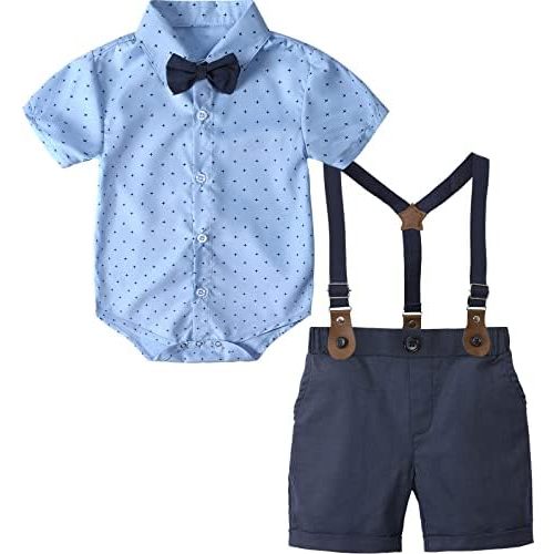 A&J DESIGN Baby Boy Gentleman Suspenders Outfit Infant Formal Wedding Dress Suits Set
