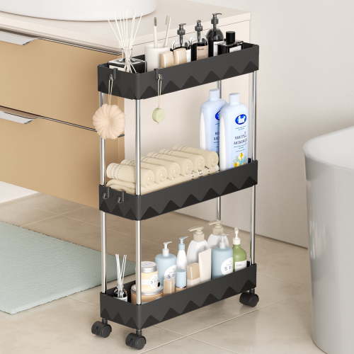 Cshidworld Storage Cart 3 Tier Slim Cart, Rolling Utility Cart Storage Organizer Slide Out Cart, Mobile Shelving Unit Organizer Trolley for Office Bathroom Kitchen Laundry Narrow Places, Black