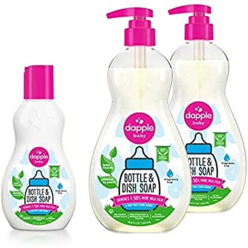 Dish Bundle by Dapple Baby Includes Baby Bottle & Dish Liquid by Dapple Baby Travel Size 3 Fl Oz, and 16.9 Fl Oz Bottle, 2 ct., Fragrance-Free - Plant-Based - Hypoallergenic