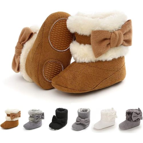 E-FAK Baby Boy Girl Boots Newborn Shoes Winter Snow Bowknot Anti-Slip Soft Sole Warm Infant Toddler Prewalker Booties - 6-12 Months Infant - B/Brown