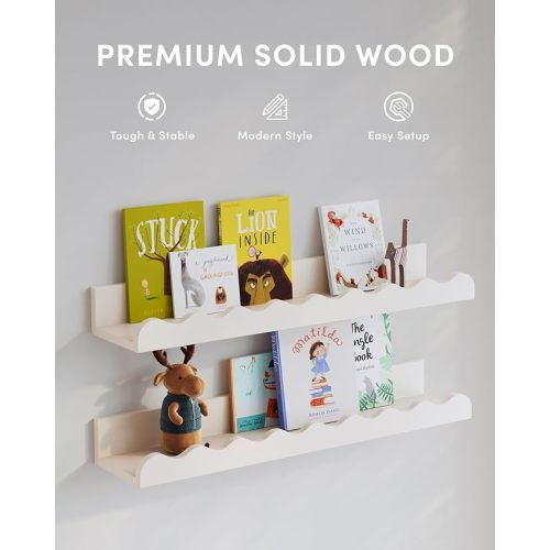 Kids' Bookshelf Set of 4 - White Floating Nursery Book Shelves, Picture Ledge Shelf for Wall Decor and Storage - Perfect for Books, Toys, Photo Frames, and Nursery Décor