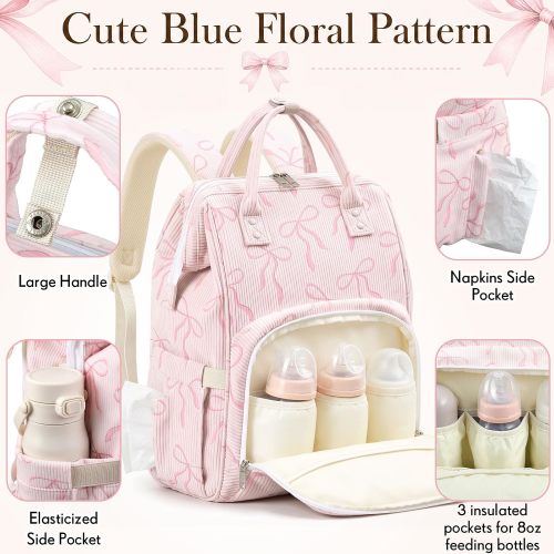 Pink Bow Diaper Bag Backpack Mom Cute Diaper Bag