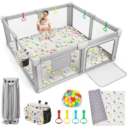 Foldable Baby Playpen with Play Mat, 71x59 Extra Large Foldable Playard with Portable Design, Indoor & Outdoor Baby Fence, Safety PlayYard for Babies, Toddlers, Kids and Children’s