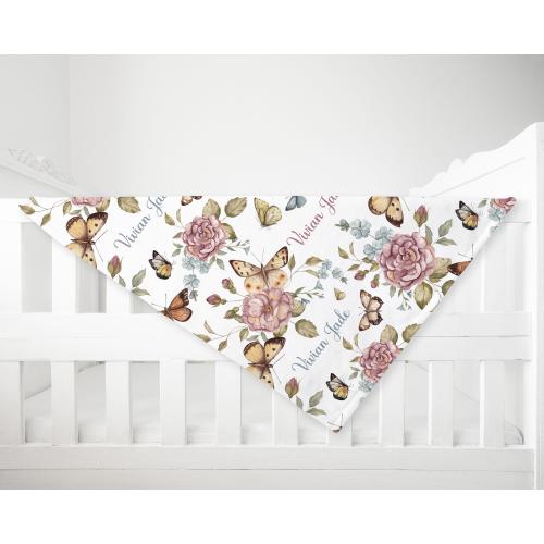 PERSONALIZED BABY GIRL Blanket, Floral Girl Name Blanket, Flowers Butterflies Baby Blanket, Gift for Girl Custom Baby Shower Gift, Baby Gift