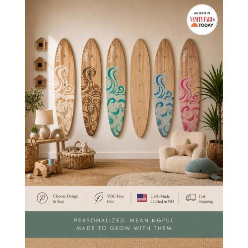 Surfboard Growth Chart Wooden Height Board Ocean Decor Kids Room Decor Coastal Nursery Decor Surf Board Wall Art Beach Themed Boy Girl Ruler