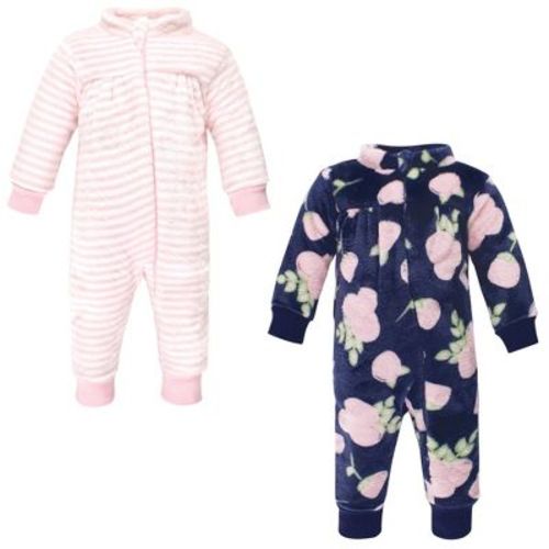 Hudson Baby Unisex Baby Fleece Jumpsuits, Coveralls, and Playsuits, Navy Rose, 0-3 Months