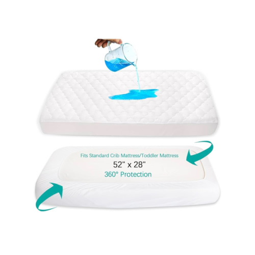 Crib Mattress Protector Sheets Fitted Waterproof Crib Mattress Pad Cover, Noiseless & Machine Wash 100% Absorbent Crib/Toddler Mattress Protector Sheet Quilted, White, 52" x 28"