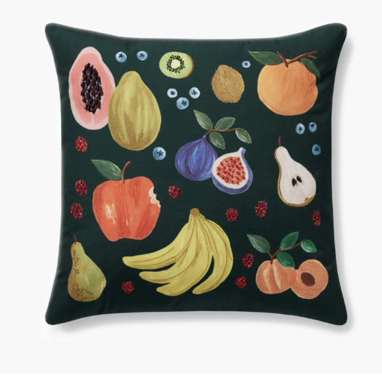 Fruit Stand Embroidered Pillow in Green | Rifle Paper Co.