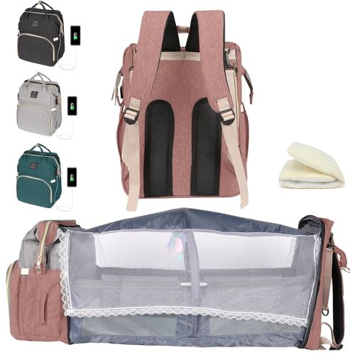 Baby Diaper Bag Backpack with Changing Station, Baby Registry Search Shower Gifts, Baby Bags for Boy Girl, New Mom Gifts for Women, Large Capacity, USB Port, Pink