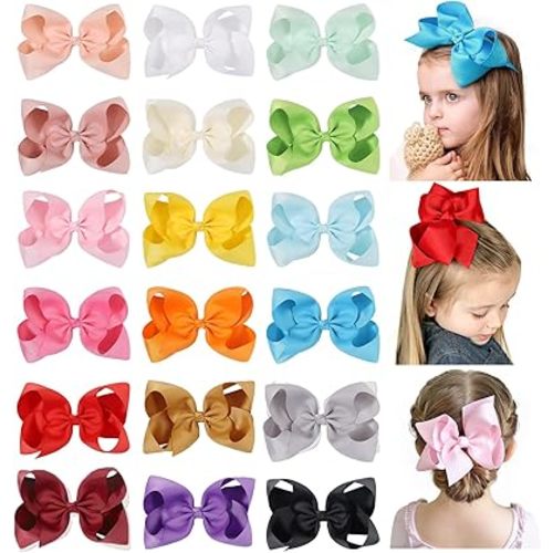Choicbaby 18pcs 6 Inch Hair Bows for Girls Large Hair Bows with Alligator Clips Toddler Hair Accessories for Baby Girls Kids Teens
