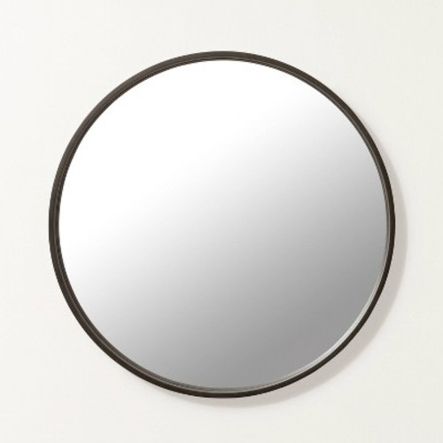 Round Wood Framed Wall Mirror - Hearth & Hand™ with Magnolia, Color: Black/Brown, Size: 30"