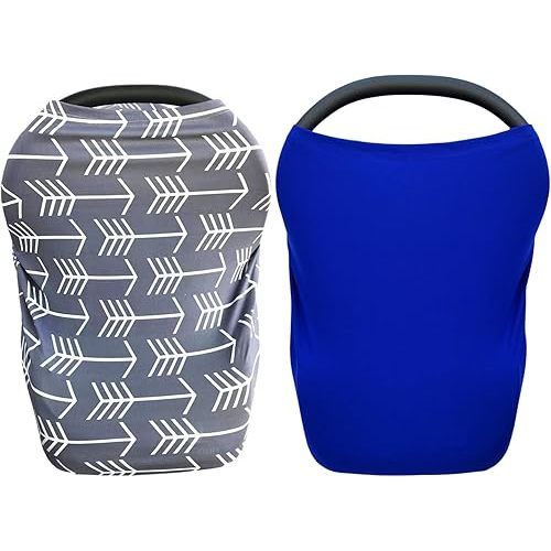 2 Pack Nursing Cover for Babies Versatile Baby Car Seat Cover for Newborn Grey Arrow Blue