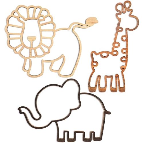 Nursery Wall Decor 3 Pieces Jungle Theme Nursery Decor Wooden Animal Wall Decor Woodland Safari Wall Decor with Glue Points for Bedroom Decor (Lion, Elephant, Giraffe)