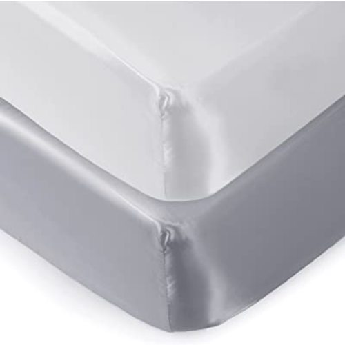 Pro Goleem 2 Pack Satin Soft Crib Sheet Great for Baby with Sensitive Hair Silky Baby Mattress Sheet White and Gray Unisex 52’’x28’’x8’’ Fitted Sheets