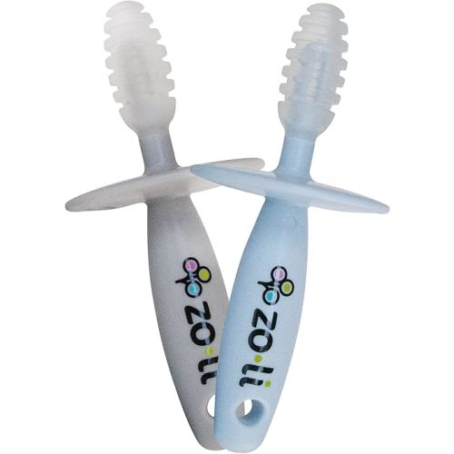 ZoLi CHUBBY GUMMY teether | 2 pack baby teething relief - Blue/Grey, BPA free teething stick