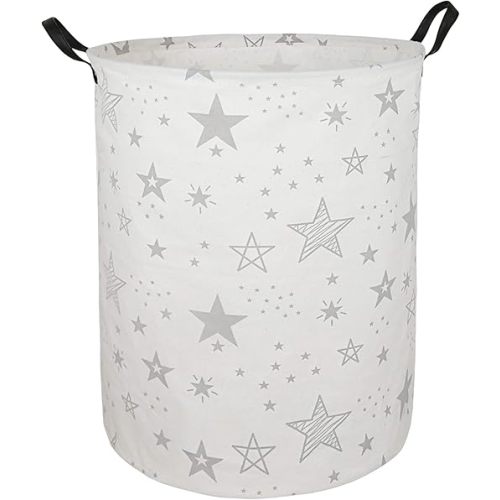 19.7" Inch Round Kids Laundry Clothes Hamper Laundry Basket with Handles,Baby Toys Storage Organizer Bins Laundry Gift Basket for Boys and Girls Room, Bedroom Decorate(Grey Star)