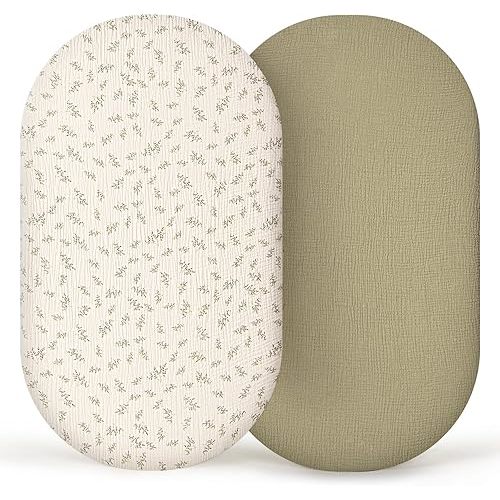 lulumoon Muslin Bassinet Sheets Baby: Cotton Bassinet Sheets Fitted for Boys and Girls - Bassinet Sheets for Oval Rectangle or Hourglass Mattress