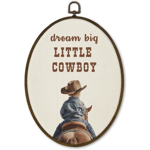 cvjutf Western Cowboy Nursery Wall Art Decor Framed, Baby Boy Nursery Neutral Oval Wall Decor, Cowboy Baby Stuff, Western Southwestern Canvas Prints Art for Toddler Kids Boys Room Bedroom, 8.7x11.3in