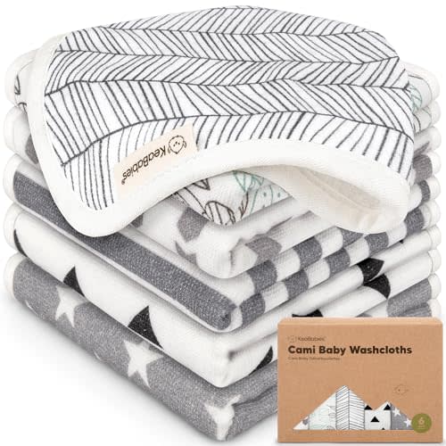 6-Pack Baby Washcloths for Newborn - Organic Cotton Muslin (Grayscape)
