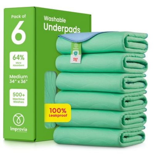Improvia 18" x 24" Washable Underpads, Heavy Absorbency Reusable Bedwetting Incontinence Pads - Blue, Pack of 4