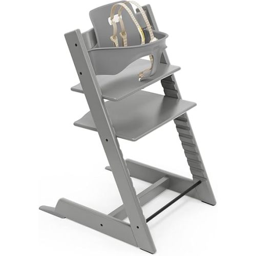 Tripp Trapp High Chair from Stokke, Storm Grey - Adjustable, Convertible Chair for Children & Adults - Includes Baby Set with Removable Harness for Ages 6-36 Months - Ergonomic & Classic Design