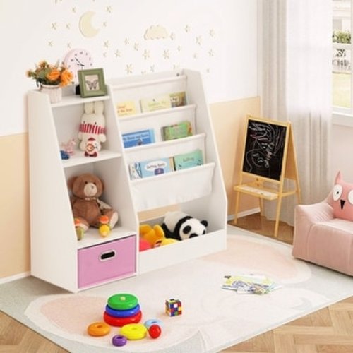 Open Children's Bookcase And Toy Storage Organizer With Drawers