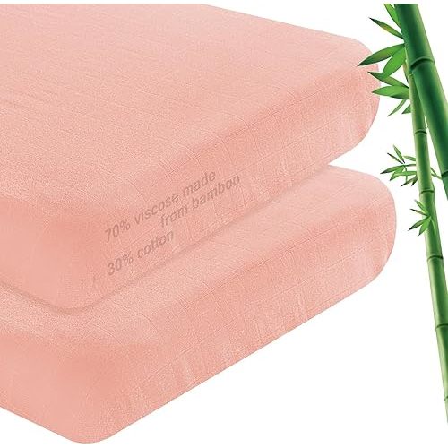 Muslin Bedside Sleeper Bassinet Sheets 2 Pack to Fit Milliard & MiClassic & Mika Micky Bassinet, Soft and Breathable Muslin Bassinet Sheet(34"x21"x5") for Boys and Girls, Pink