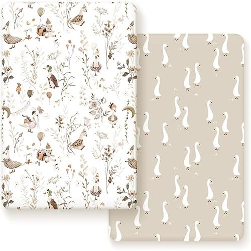 Stretchy Ultra Soft Jersey Knit Fitted Pack n Play Sheets 2 Pack, Portable/Mini Crib Sheets for Boys and Girls, Universal Fit for Pack N Plays Safe and Snug, Happy Farty