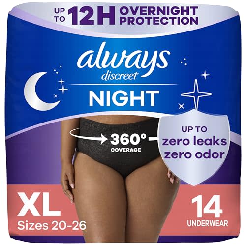 Always Discreet Adult Incontinence Overnight Underwear for Women, Extra Large, Up to 100% Bladder Leak Protection, 14 Count