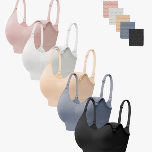 HBselect Women Maternity Bras 5 Pack Nursing Bras for Breastfeeding Seamless Pregnancy Sleep Bralette with Extra Extenders