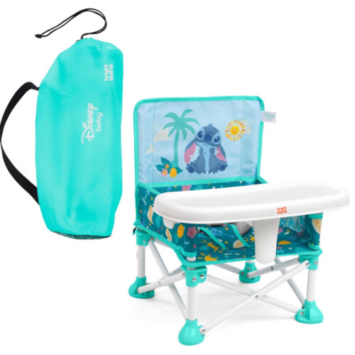 Bright Starts Disney Stitch Pop 'N Sit Portable Booster, Indoor/Outdoor Use, Floor Seat with Feeding Tray, Blue, 6 Mos - 3 Yrs
