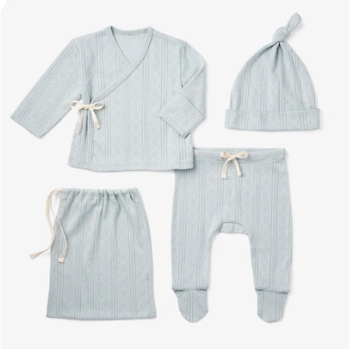 Pale Blue Organic Cotton Pointelle Layette 3 Pc Gift Set – Elegant Baby