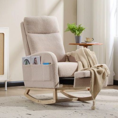 Bestier Teddy Upholstered Rocking Chair, Glider Rocker with High Backrest, Modern Accent Chair, Glider Recliner for Living Room, Bedroom