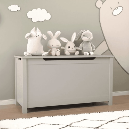 Kids Toy Box, Gray Wooden Toy Chest Organizer with Safety Hinged Lid, Entryway Storage Bench Supports 100 lbs, Toy Storage Chest for Bedroom, Toddler Room, L0293