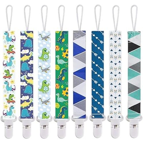Smlpuame Pacifier Clips for Boys,8 Pack Stylish Binky Clips Strap,Paci Holder with Clip Lightweight Universal Fits Most Pacifiers Teether Toy Teething Ring Soothie,Baby Shower Gifts(Lovely Boy)
