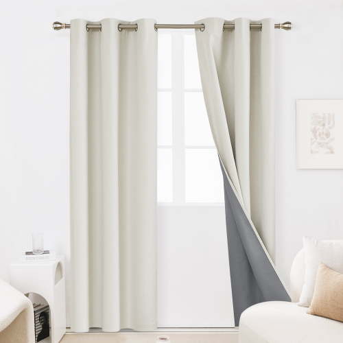 Deconovo 100% Blackout Curtains 84 Inch Length, Bedroom Curtains Thermal Insulated Window Curtains and Drapes, Soundproof Curtains with Grommet (Cream, 42W x 84L Inch, 2 Panels)