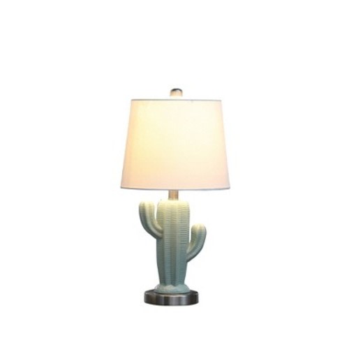 22" Southwest Modern Cactus Plant Ceramic Metal Table Lamp Teal - Ore International: Polyresin Base, Linen Shade, UL Listed