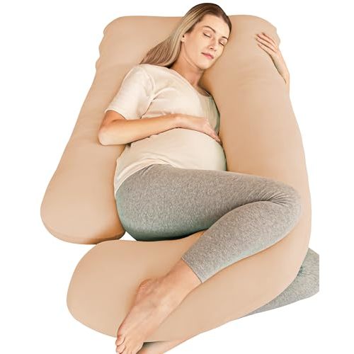 Cute Castle Cooling Cover Pregnancy Pillows, Soft U-Shape Maternity Pillow with Removable Cover - Full Body Pillows for Adults Sleeping - Pregnancy Must Haves - Jumbo 57 Inch - Brown