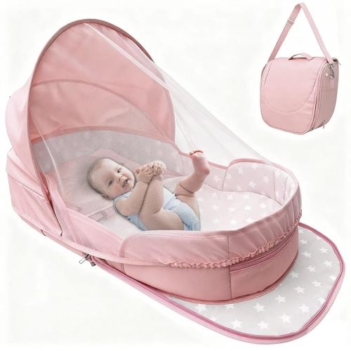 Portable Bassinet for Baby,Baby Bassinets Bedside Sleeper for Travel & Home,Foldable Bedside Crib with Breathable Mesh,Lightweight with Carry Bag & Storage Pocket,Safe Cosleeping Design for Infant