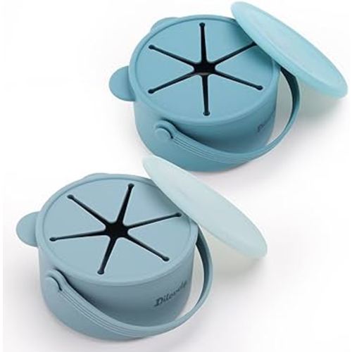 Silicone Snack Cups for Toddlers, Kids Snack Containers No Spill, Baby Treat Holders with Handle Dust Proof Lid, 2 Pack Dishwasher Safe and BPA Free 9 oz