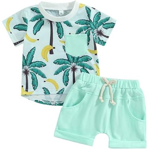 FYBITBO 2Pcs Baby Boys Summer Clothing Sets Cute Letters Print Sleeveless Tank Tops T-Shirt+Palm Shorts Outfits