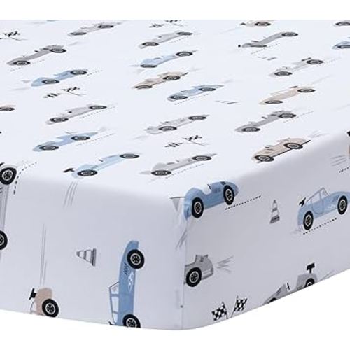 Lambs & Ivy Little Racer Cotton Cars/Transportation Fitted Crib/Toddler Sheet