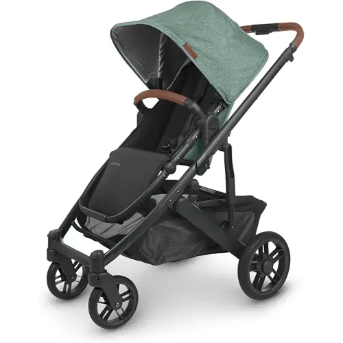 UPPAbaby Cruz V2 Stroller/Full-Featured Stroller with Travel System Capabilities/Toddler Seat, Bumper Bar, Bug Shield, Rain Shield Included/Gwen (Green Mélange/Carbon Frame/Saddle Leather)