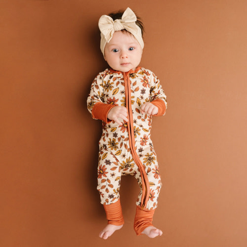 Comfy Allover Plant Printed Long Sleeve Zipper Baby Jumpsuit