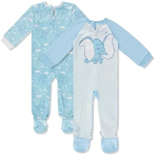 Disney Baby Onesies 2 Pack Zip-Up Sleeper - Winnie The Pooh, Monsters Inc, Dumbo, Bambi - Newborn Girls & Baby Boy's Pajamas