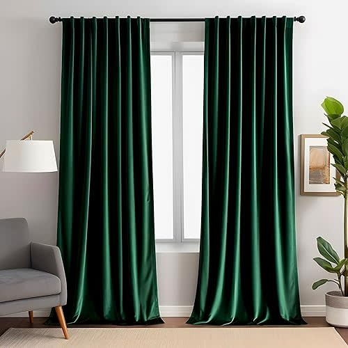 Emerald Green Velvet Curtains for Living Room 52" W x 96" L Luxury 80% Blackout Curtains for Bedroom,Thermal Insulated Super Soft Window Drapes Rod Pocket & Back Tab, 2 Panels Set