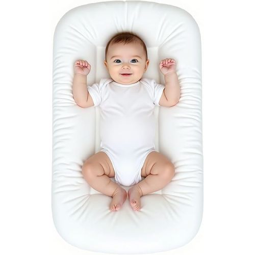 Baby Lounger for Infants Babies 0-24 Months, Bionic Organic Lounger, Soft Cotton Breathable Infant Floor Seats & Loungers for Newborn Baby Shower Gifts (White)