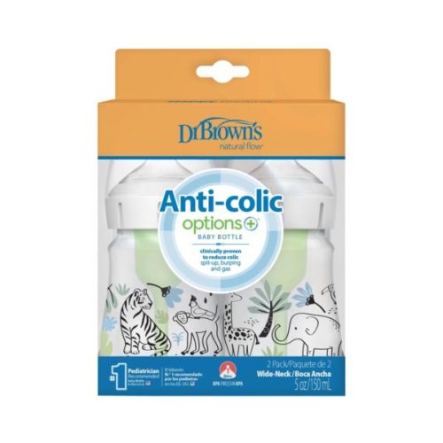 Dr. Brown's Natural Flow® Anti-Colic Options+™ Wide-Neck Baby Bottle, 5oz/150mL, 2-Pack | Dr. Brown's Baby