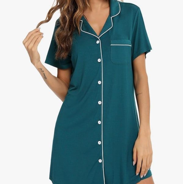 Pajama Nightgowns for Women Button Down Pajamas Tops Short/Long Sleeve Sleepwear Sleep Shirts Nightdress S-XXL